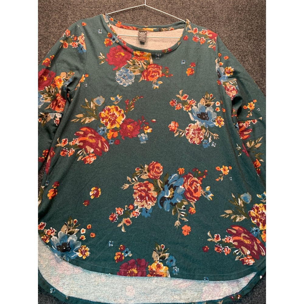Lildy Bishop Sleeve Tunic Women L-XL Green Floral Boho Cottagecore Modest Top